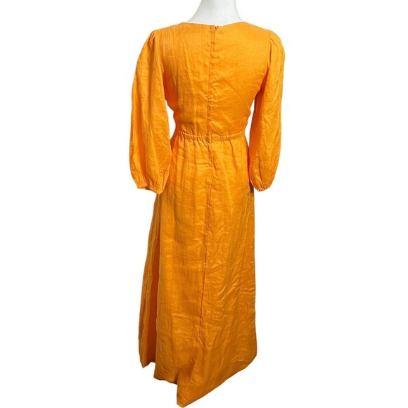 Faithfull La Mia Maxi Dress Women’s Size 4 Orange Tie Front Puff Sleeve Cut Out - Picture 6 of 14